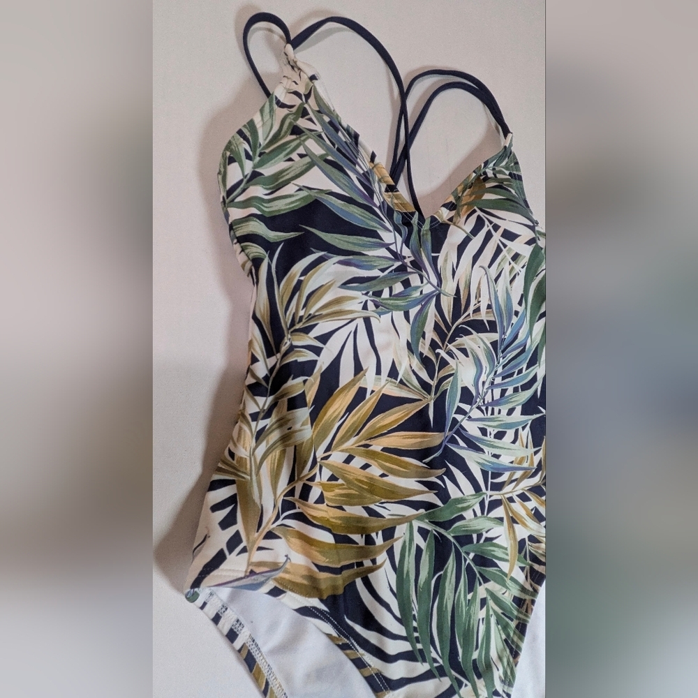Hurley Tropical Blue Green Brown White Floral One Piece Swimsuit Women Sz L New - Picture 4 of 15